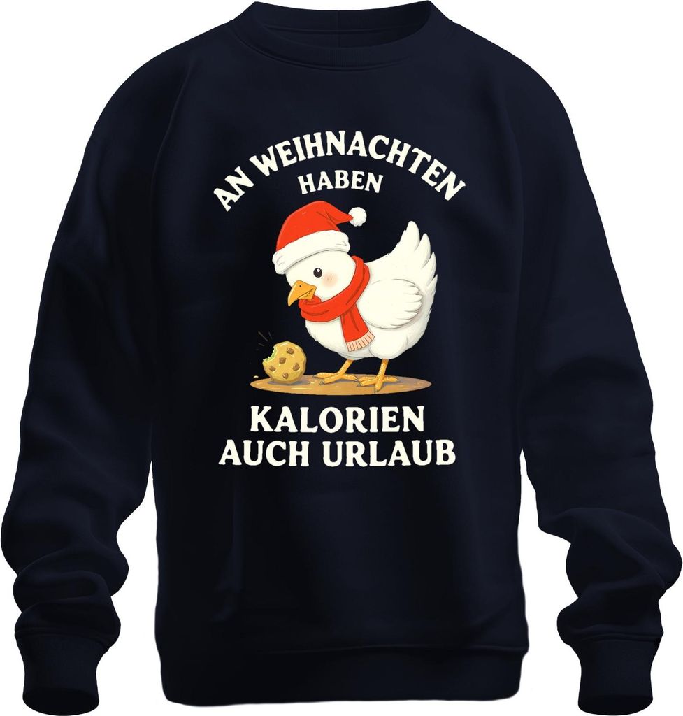 Weihnachten Geschenk Kalorien haben Urlaub Huhn Keks lustig Uni Sweatshirt Pullover, Navy, XXL