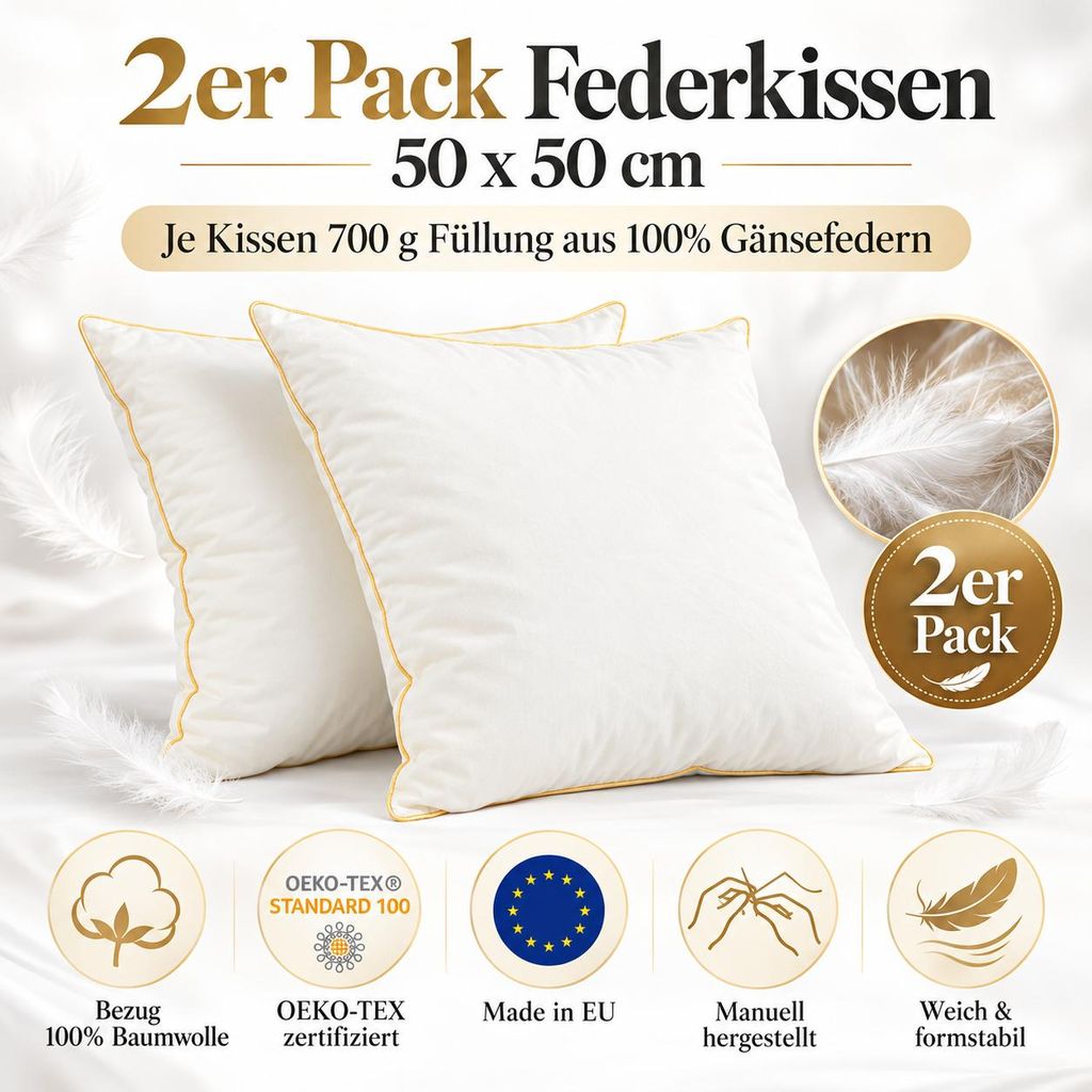2er Set Federkissen 50x50 cm | Kissenfülung 700g 100% Produktbild 