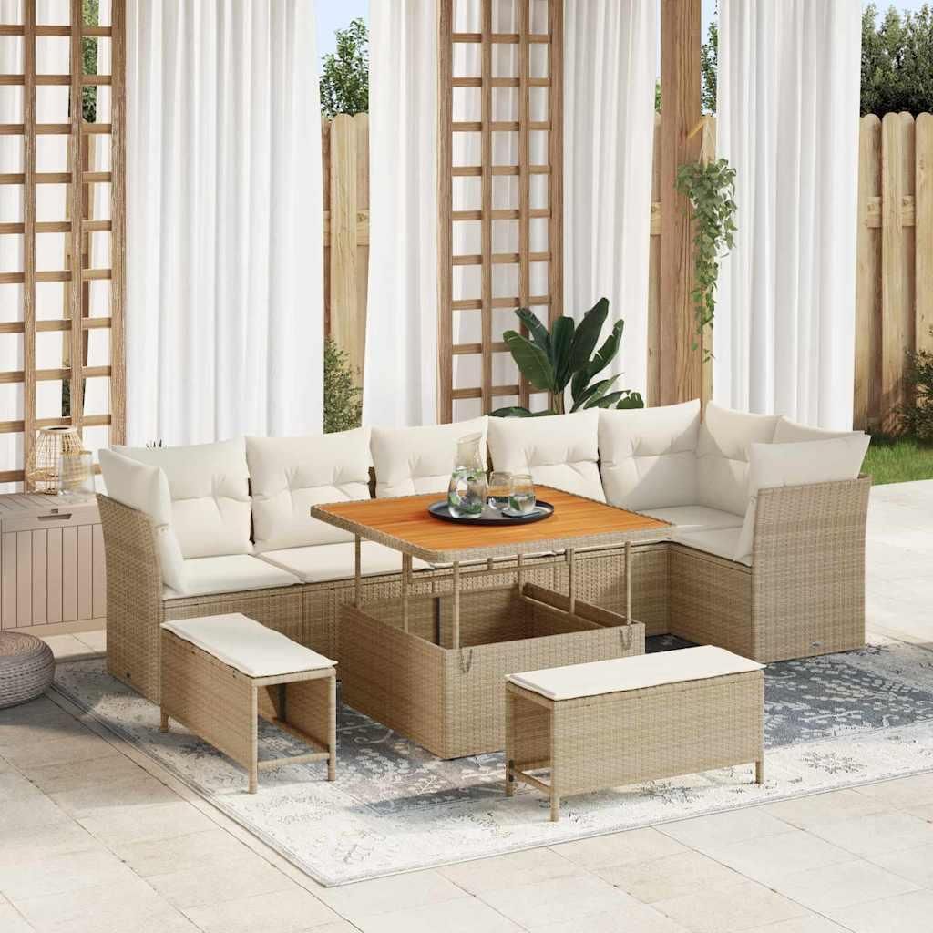 Maison Exclusive - Gartensofa-set 9 pcs Beige Poly-Rattan