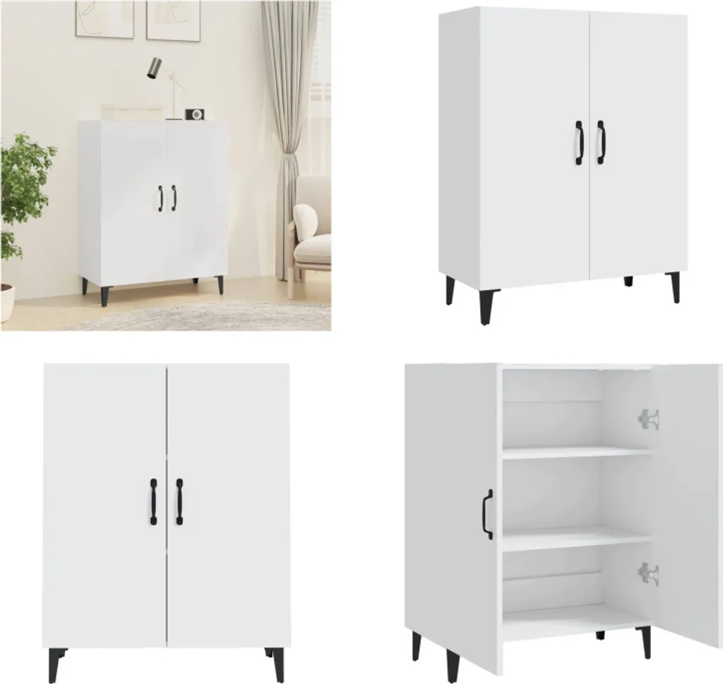 VidaXL Credenza Bianca In Legno Multistrato – 70x34x90 Cm – 2 Ante – Mobile Da Soggiorno Con Fissaggio A Parete