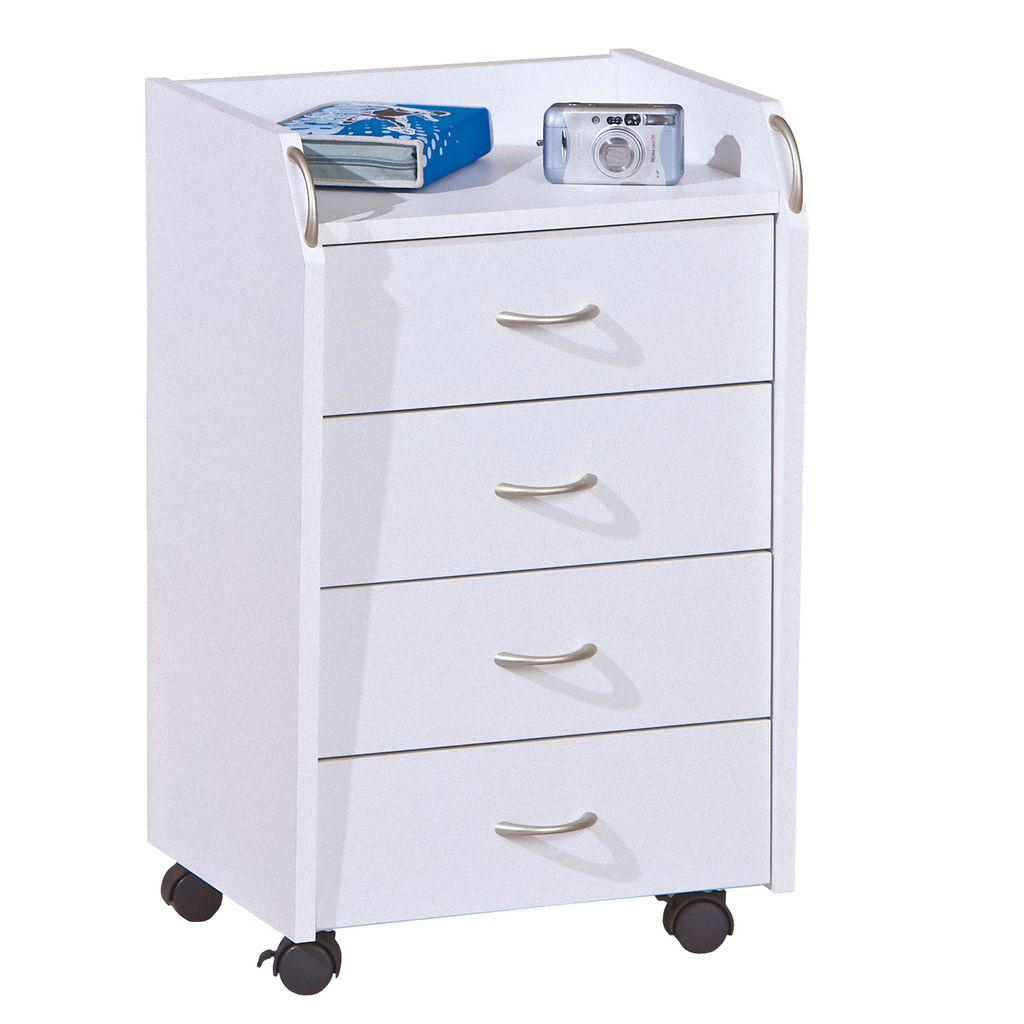 Prosar Kommode Rollcontainer, 4 Schubladen, weiss. Produktbild 