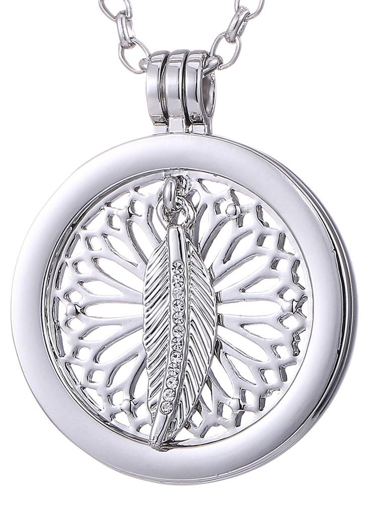 Morella Damen Halskette 70 cm Edelstahl und Anhänger mit Coin Traumfänger Glücksfeder silber im Schmuckbeutel