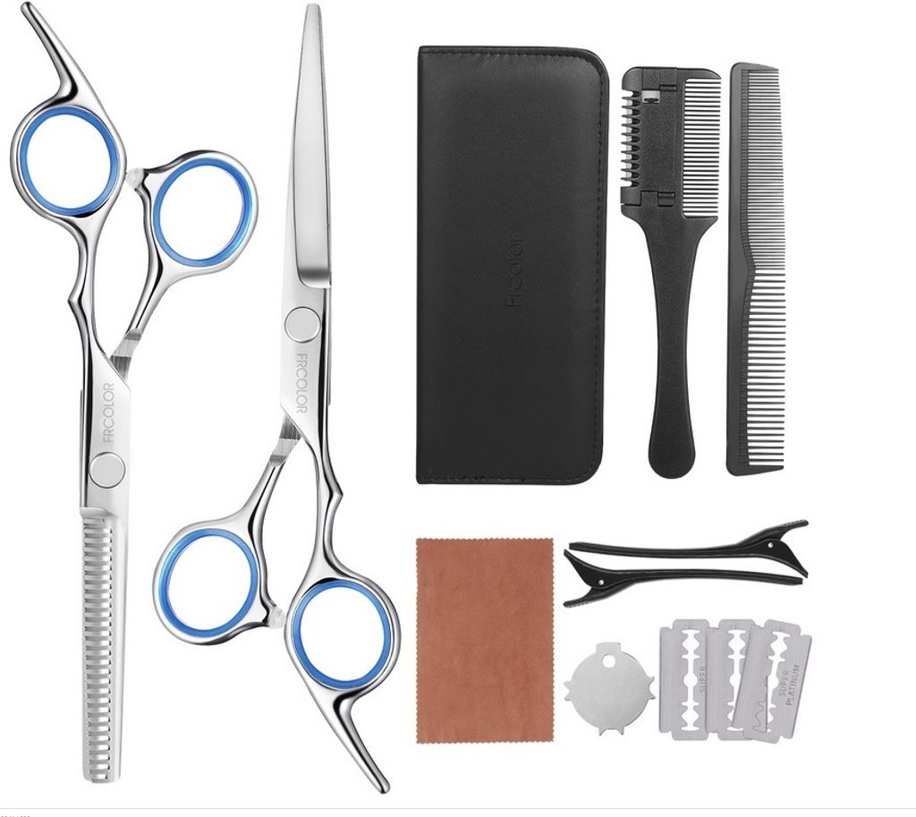FRCOLOR Scherenset " bestehend aus einer Friseurschere ,Effilierschere,Kamm ,Umhang ,Clipse inkl. Etui
