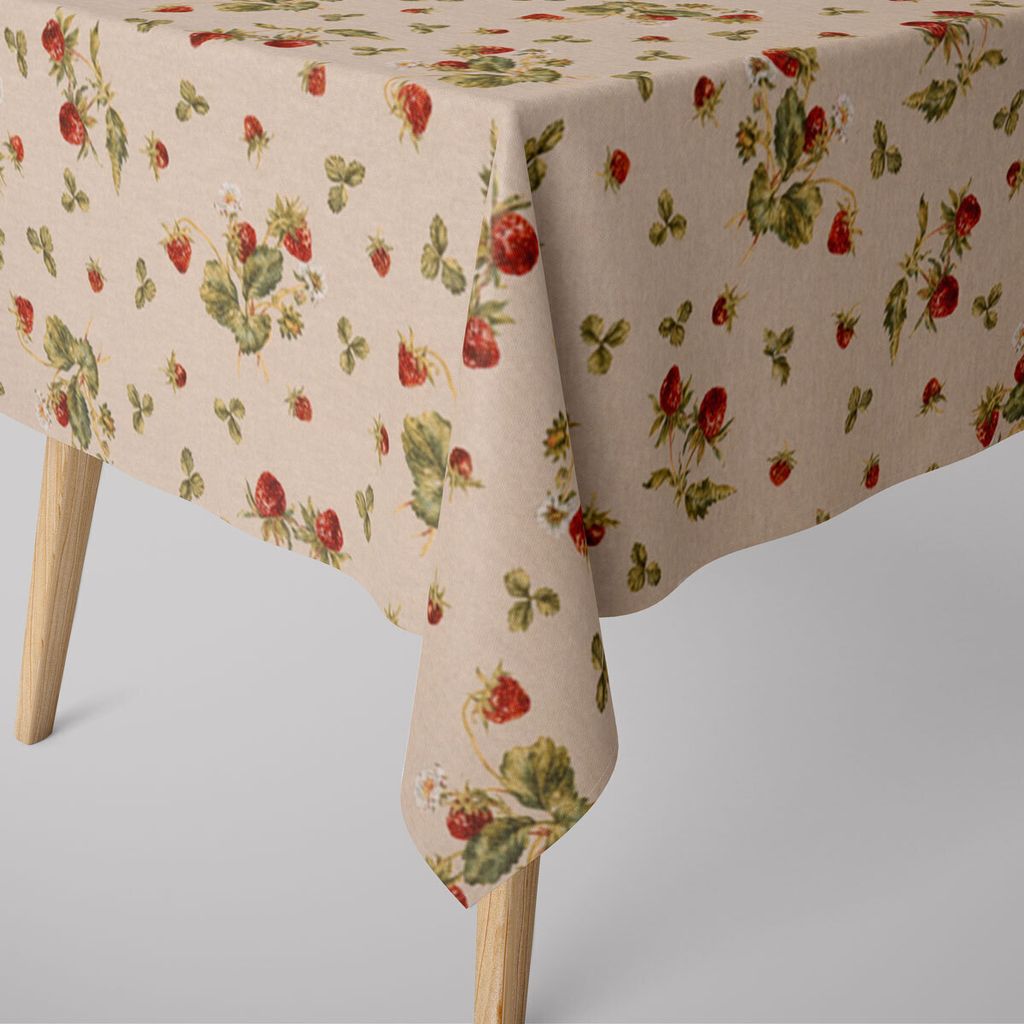 SCHÖNER LEBEN. Tischdecke Strawberrys Growing Erdbeeren natur rot grü Größe 100x100cm