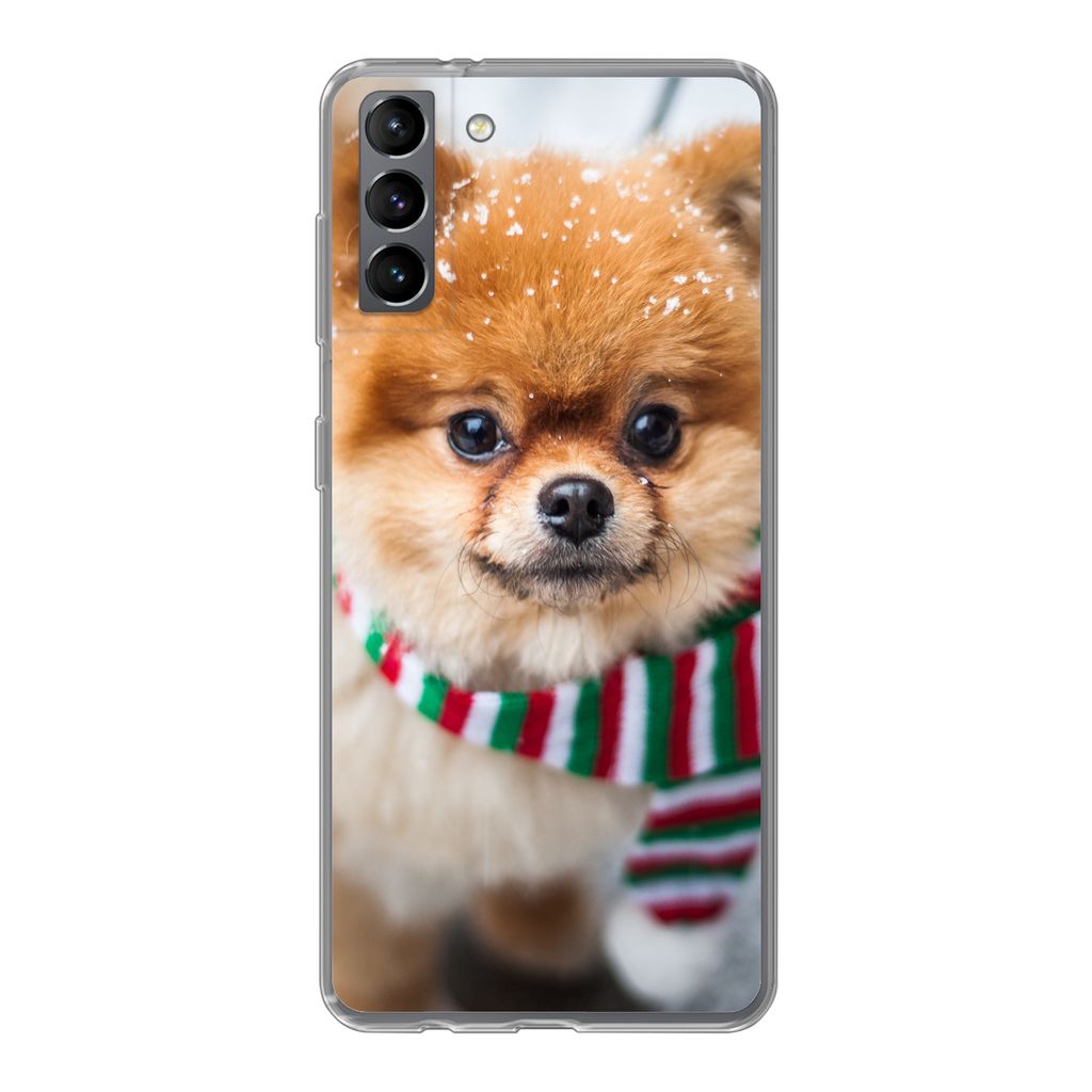 MuchoWow Handyhülle Schutzhülle Hülle für Samsung Galaxy S21 Plus Hund - Halstuch - Schnee Silikon Softcase Handy Hülle - Handy-Tasche