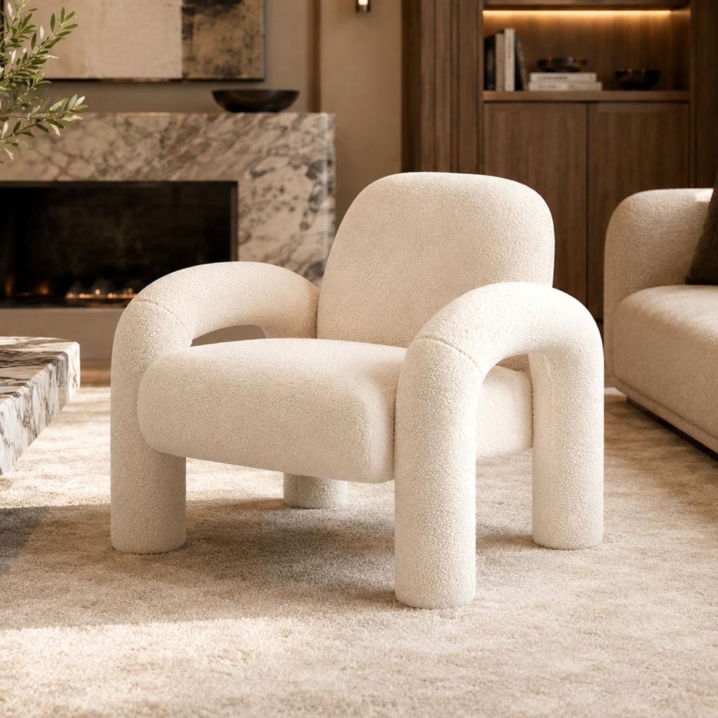 Makika Loungesessel Einzelsofa Lia aus Bouclé in Weiß Produktbild 