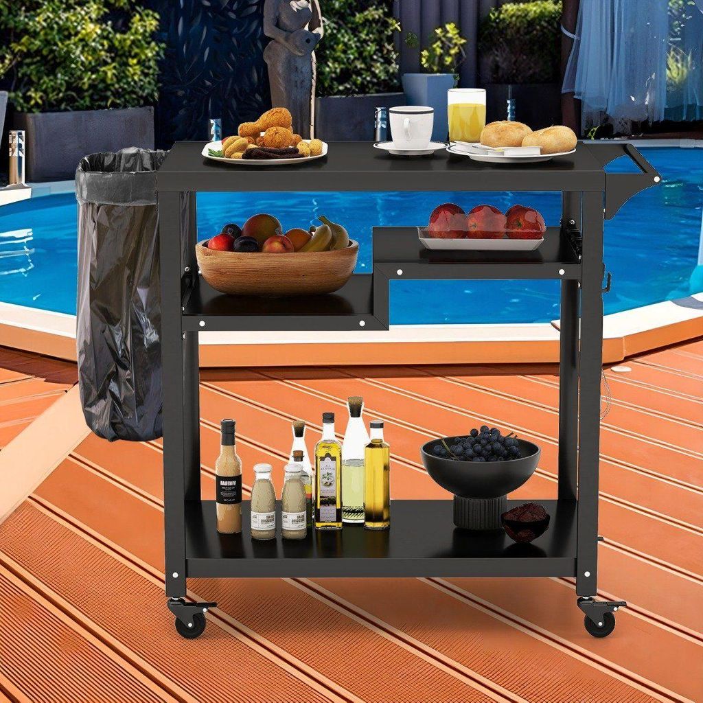 Chariot de barbecue extérieur avec trois étagères, 4 roues Image du produit 