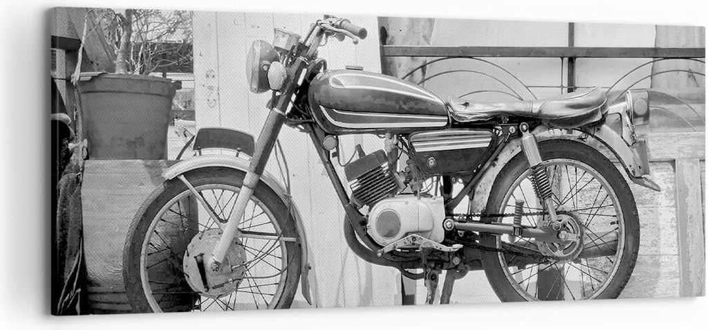 Bild auf Leinwand - Leinwandbild - Einteilig - Alt Motorrad Schwarz und Weiß - 120x50cm - Wand Bild - Wanddeko - Wandbilder - Leinwanddruck - Bild...