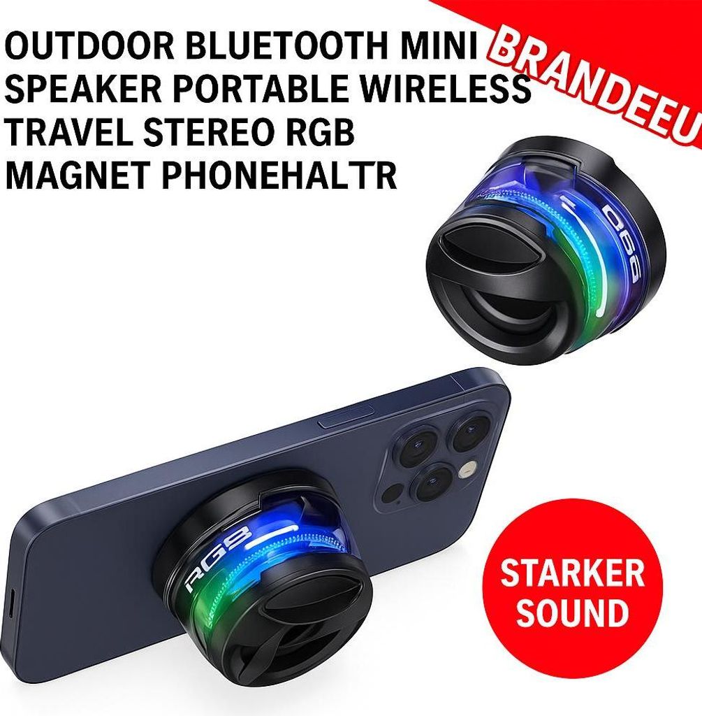 Outdoor Bluetooth Mini Speaker – Tragbar, Wireless, RGB, Magnet, Handyhalter, Stereo