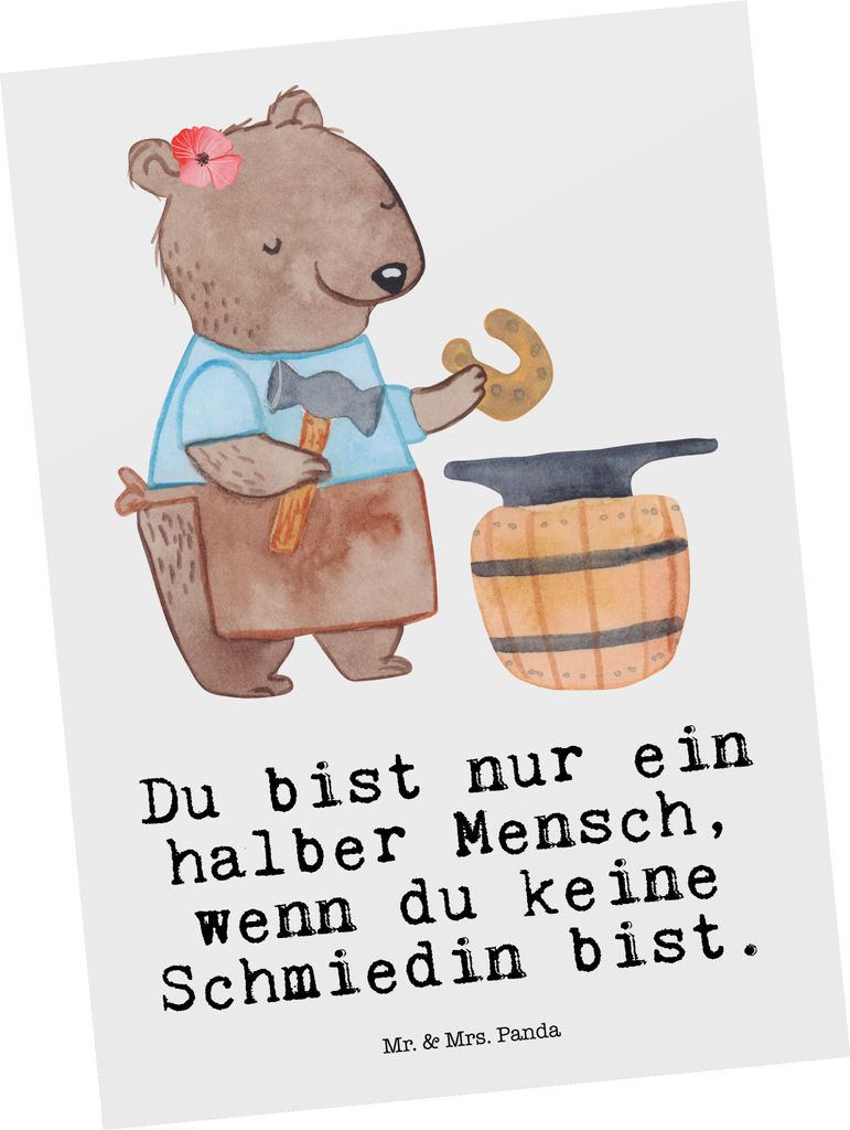 Mr. & Mrs. Panda Grußkarte Schmiedin Herz - Weiß - Geschenk, Ansichtskarten, bildkarte, Postkarten, Postkarte, Ansichtskarte