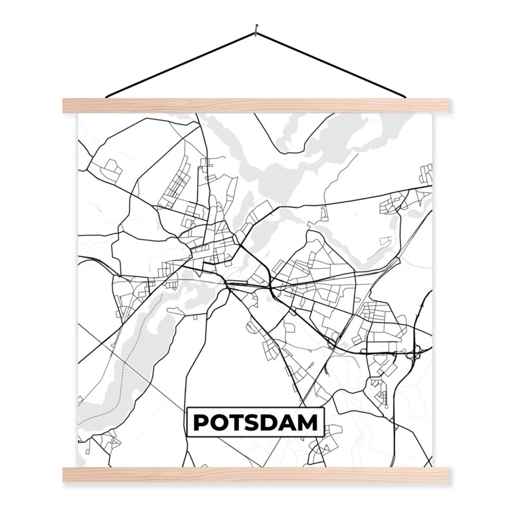 MuchoWow Textilposter Karte - Potsdam - Stadtplan 40x40 cm mit holzfarbenen Rahmen - Posterleiste