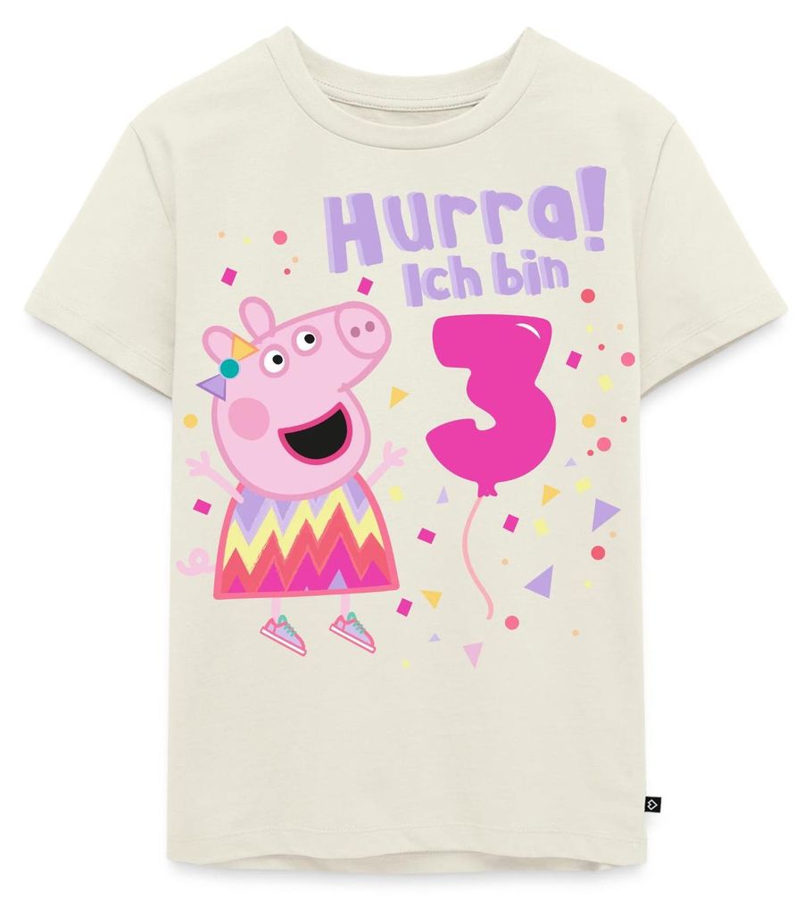 Spreadshirt Peppa Wutz Hurra Ich Bin 3 Jahre Kinder Premium T-Shirt, 134/140 (8 Jahre), Naturweiß