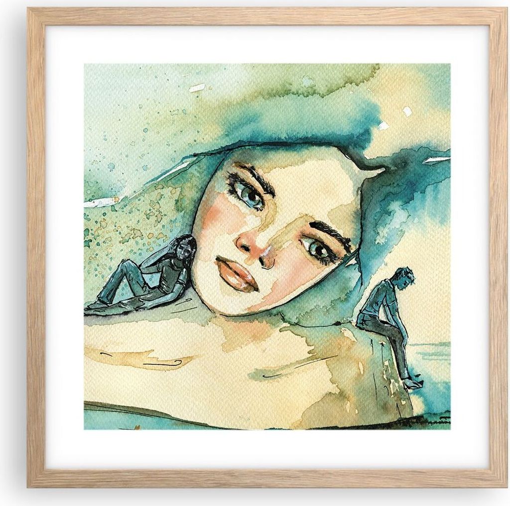 Gerahmtes Poster - Rahmen in heller Eiche - Aquarell Frau Produktbild 
