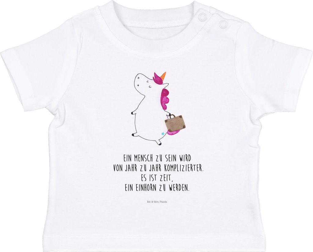 Mr. & Mrs. Panda Organic Baby Shirt Einhorn Koffer 12. - 18. Monat - Weiß - Geschenk, Spaß, Unicorn, Baumwollshirt, Reise, Einhörner, Abenteuer,...