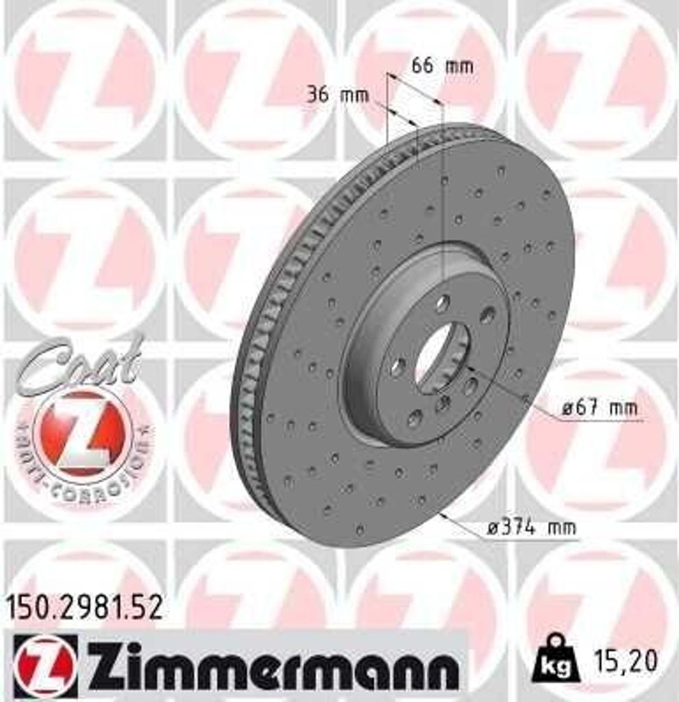 ZIMMERMANN Bremsscheibe Vorne Rechts für BMW 3 Touring (G21) 374mm 150.2981.52
