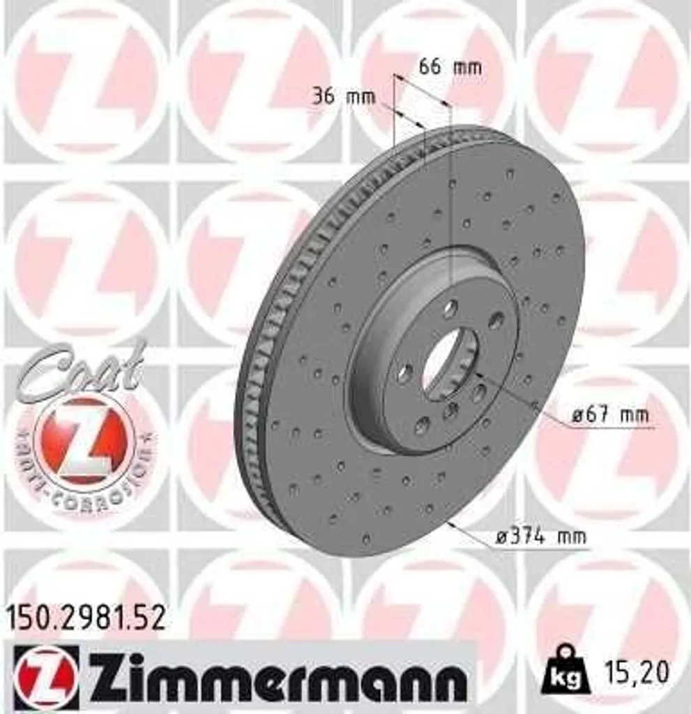 Disque de frein Zimmermann 150.2981.52 pour BMW Série 3 G20 et G21