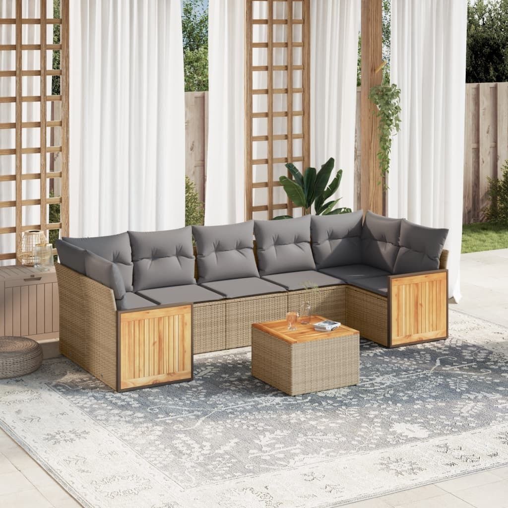 Maison Exclusive - 8-tlg. Garten-Sofagarnitur mit Kissen Beige Poly Rattan