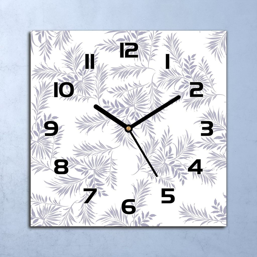 Wanduhr Echt-Glas-Küchenuhr Palmblätter Subtile Quarz 30x30 Deko Bilder