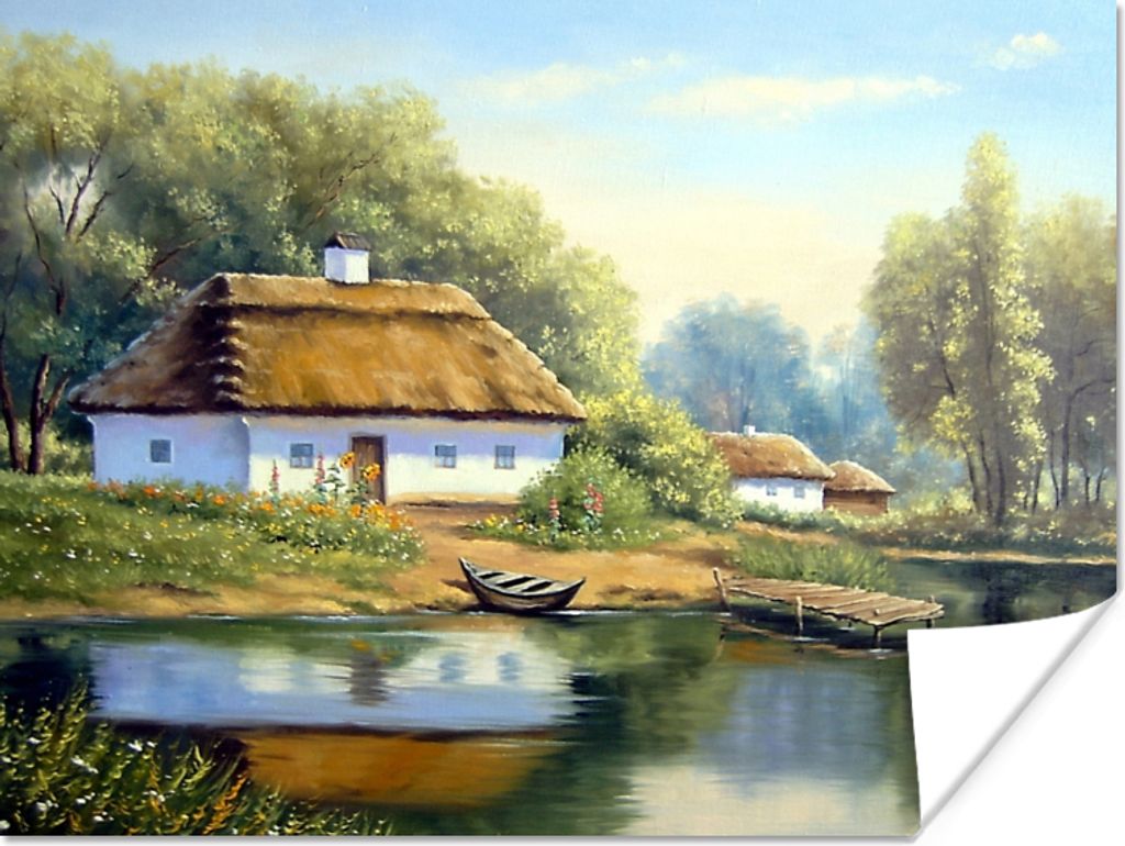 MuchoWow Poster Malerei - Haus - Natur - Wasser - Ölfarbe 120x90 cm - Wandbild