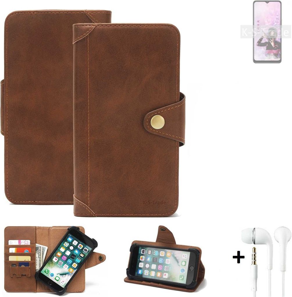 K-S-Trade Handyhülle + Kopfhörer für Sharp Aquos V6 5G Schutz Hülle Walletcase Bookstyle Tasche Case Handytasche Wallet Flipcase Cover Polyuret...