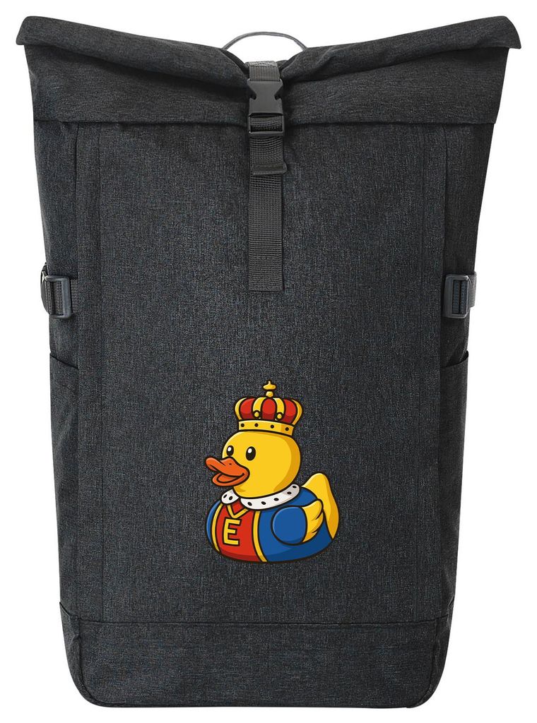 Huuraa Kurierrucksack Quietscheente König Gummiente King 30-44 Liter Black Melange Fairtrade Rolltop Rucksack Geschenkidee