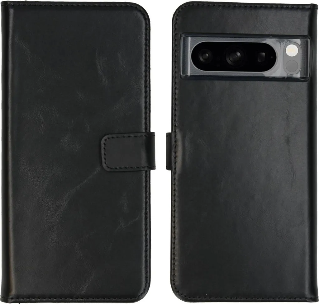 Custodia a Libro Selencia in Vera Pelle Nera per Google Pixel 8 Pro