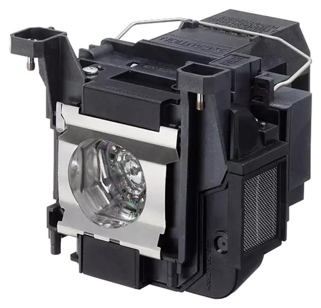 A close-up studio shot of a projector lamp assembly.