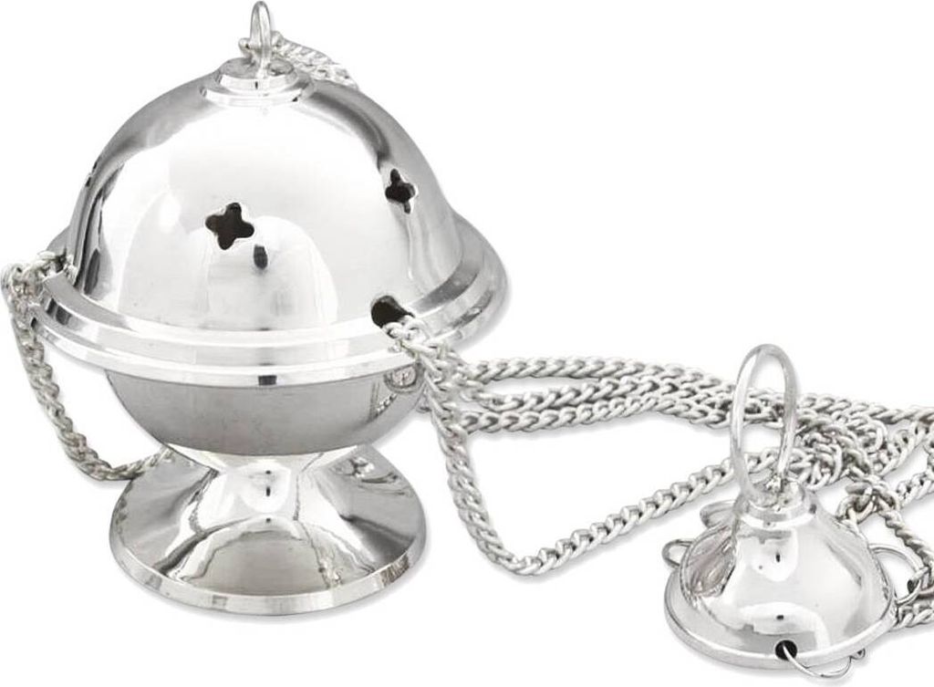 Ø 7cm Rauchgefäß Messing Vernickelt Glänzend Weihrauchgefäß Modern Deckel 9681