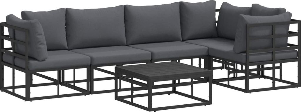 Gartensofa-set mit Kissen 6 pcs Schwarz Aluminium
