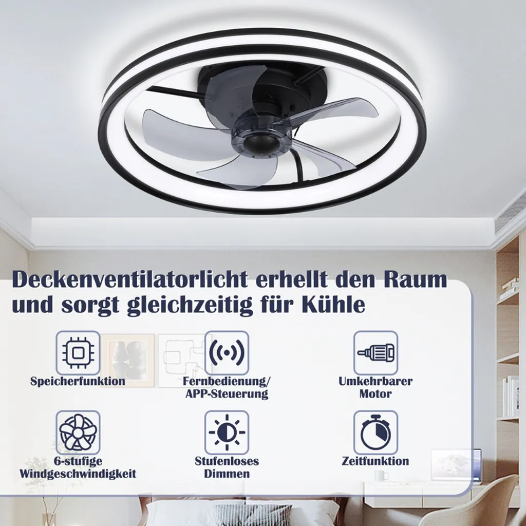 Ventilatore Soffitto Moderno Jayseuw 48cm con Luce LED e Design Slim - 3