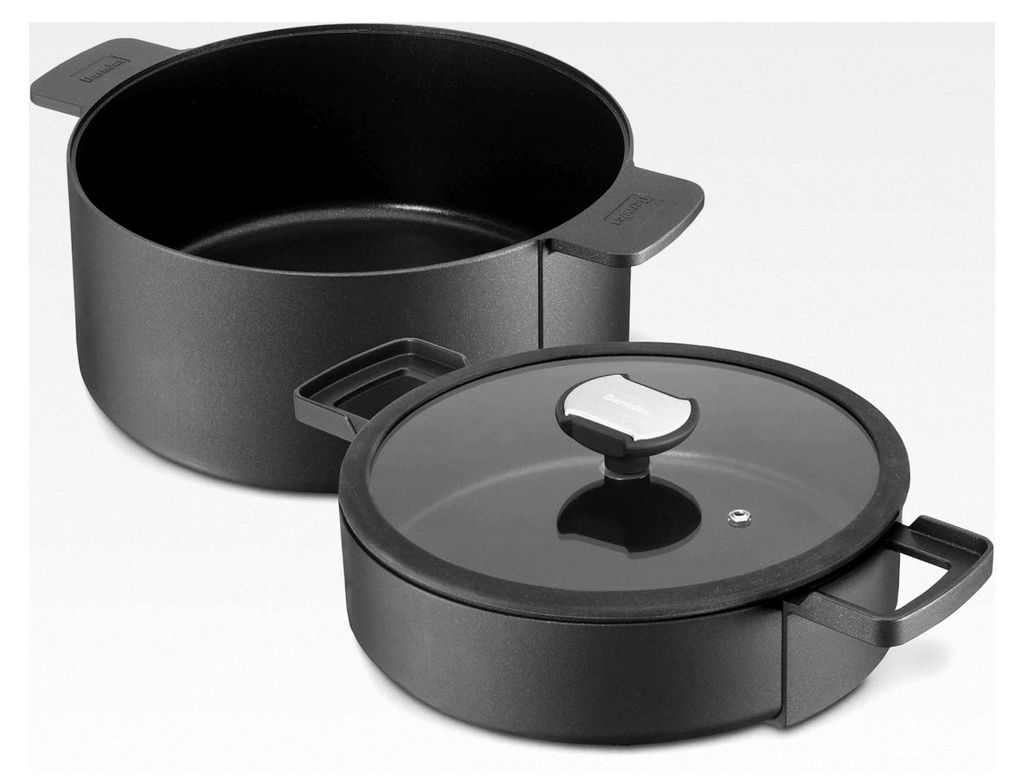 Kochgeschirrset Double Round, Kochtopf 24 cm und Schmorkasserolle mit Glasdeckel 24 cm, Schwarz