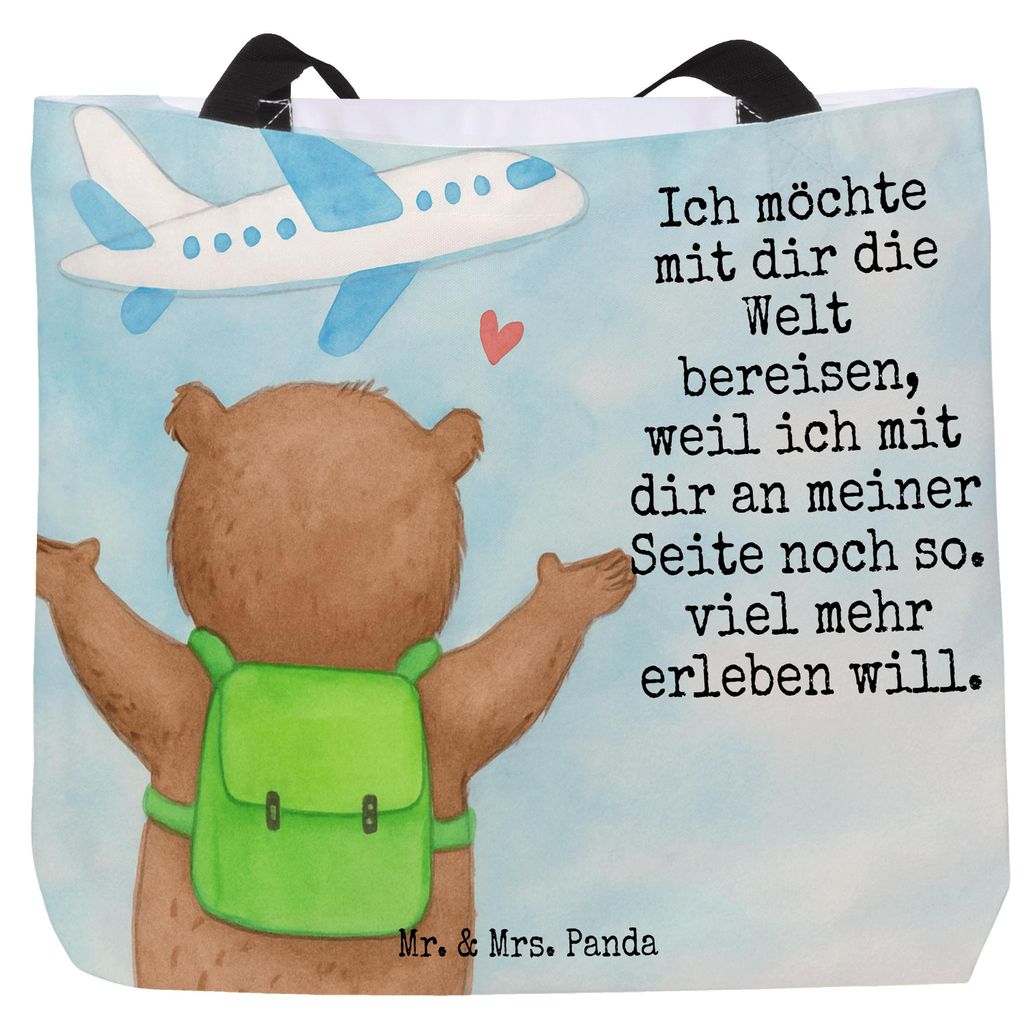 Mr. & Mrs. Panda Reisetasche Bär Flugzeug Design - Weiß - Geschenk, Valentinstag, Freundin, Jahrestag, für Frauen, Tote Bag, Stoffbeutel, Strand...