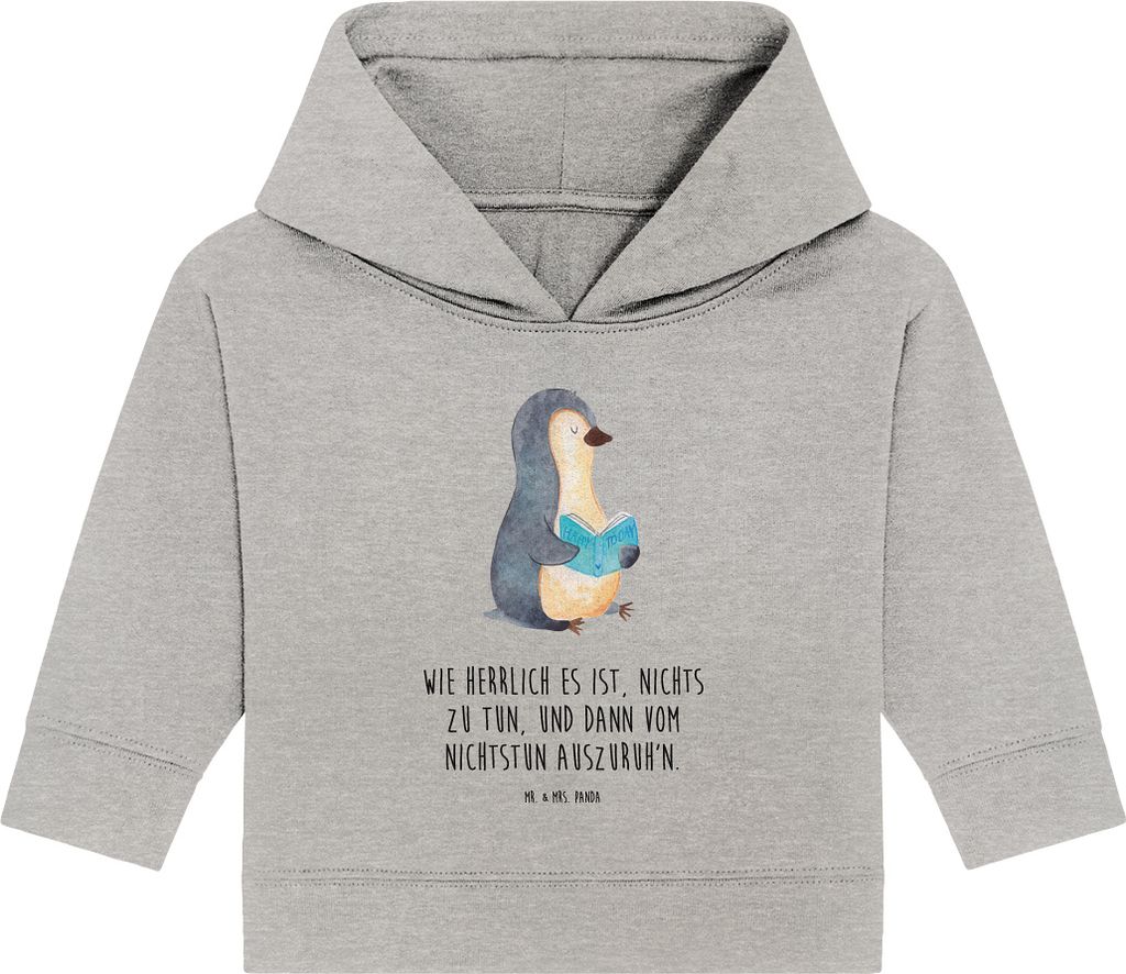Mr. & Mrs. Panda Organic Baby Hoodie Pinguin Buch 12. - 18. Monat - Heather Grey - Geschenk, Kapuzensweatshirt, Urlaub, Ferien, Kapuzenshirt, Nicht...