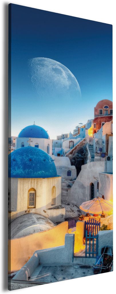 Wallario Premium Leinwandbild Urlaub auf Santorini in Größe 60 x 150 cm