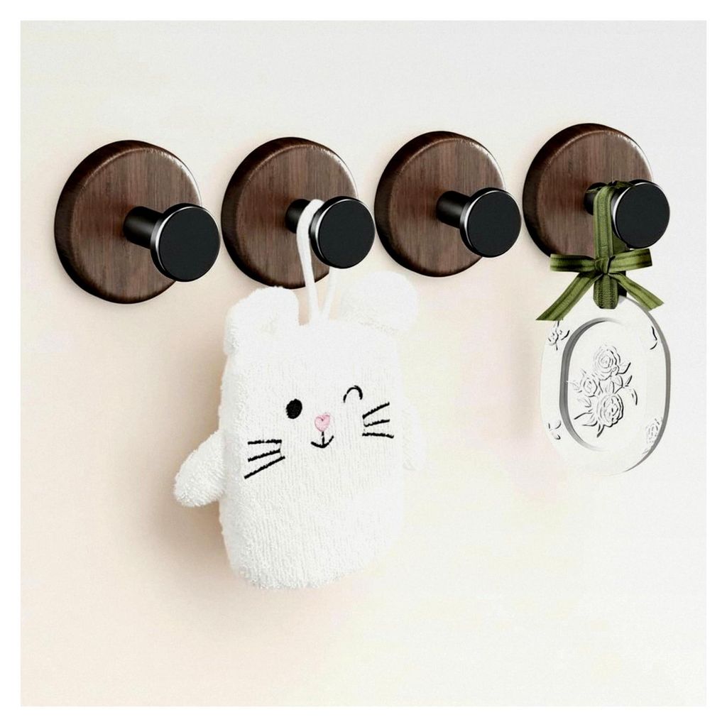 Klebehaken aus Holz, 4 Stück, Handtuchhalter ohne Bohren, selbstklebende Wandhaken für Badezimmer und Küche