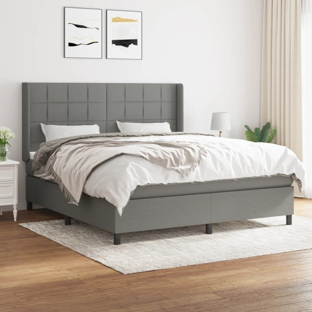 vidaXL Boxspringbett mit Matratze Dunkelgrau 160x200 cm Stoff - Boxspringbett - Boxspringbetten - Bett - Schlafzimmermöbel