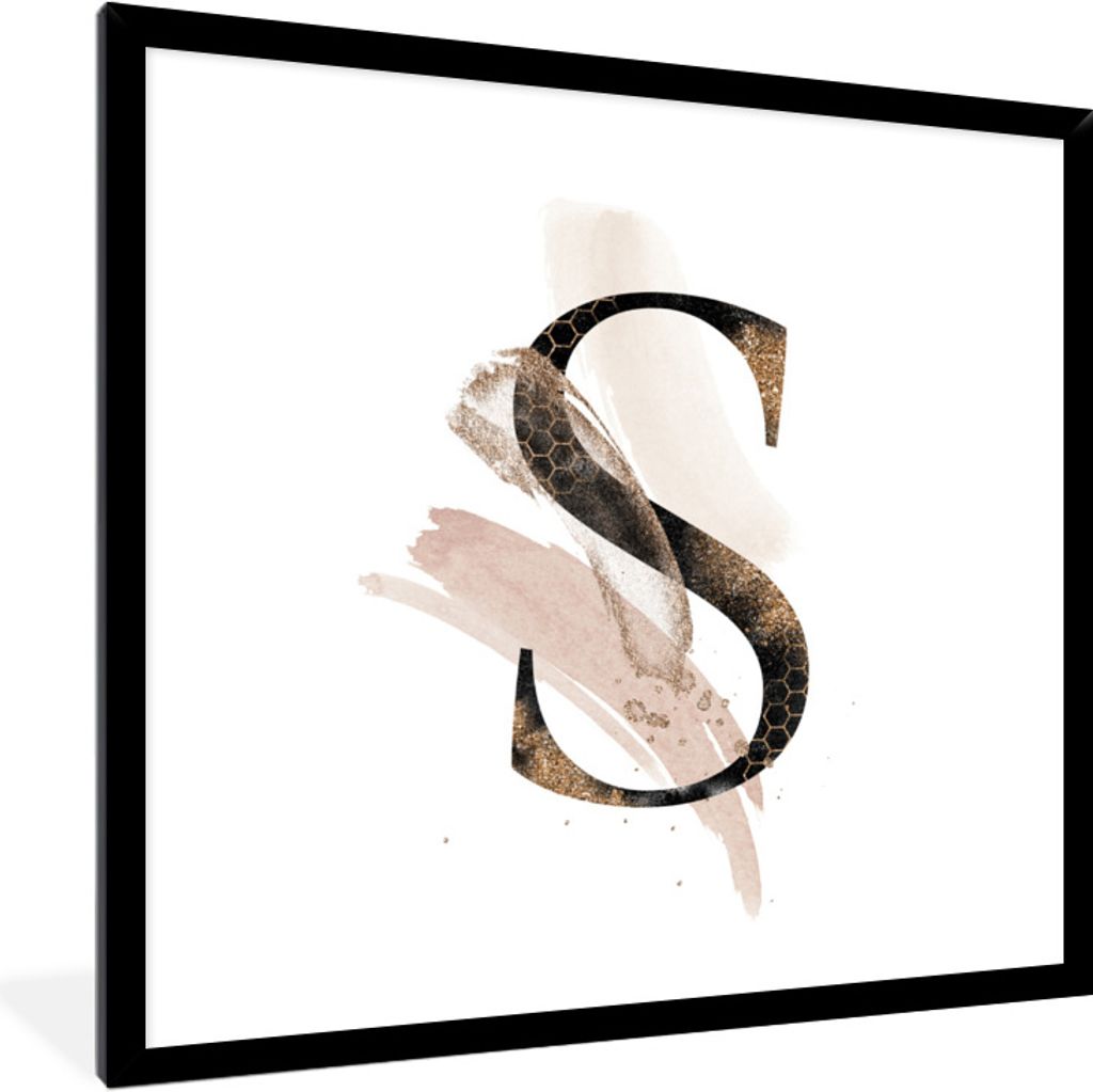 Poster mit Rahmen - Aquarell - Buchstabe - S - 40x40 cm - Poster mit zchwarzem Bilderrahmen