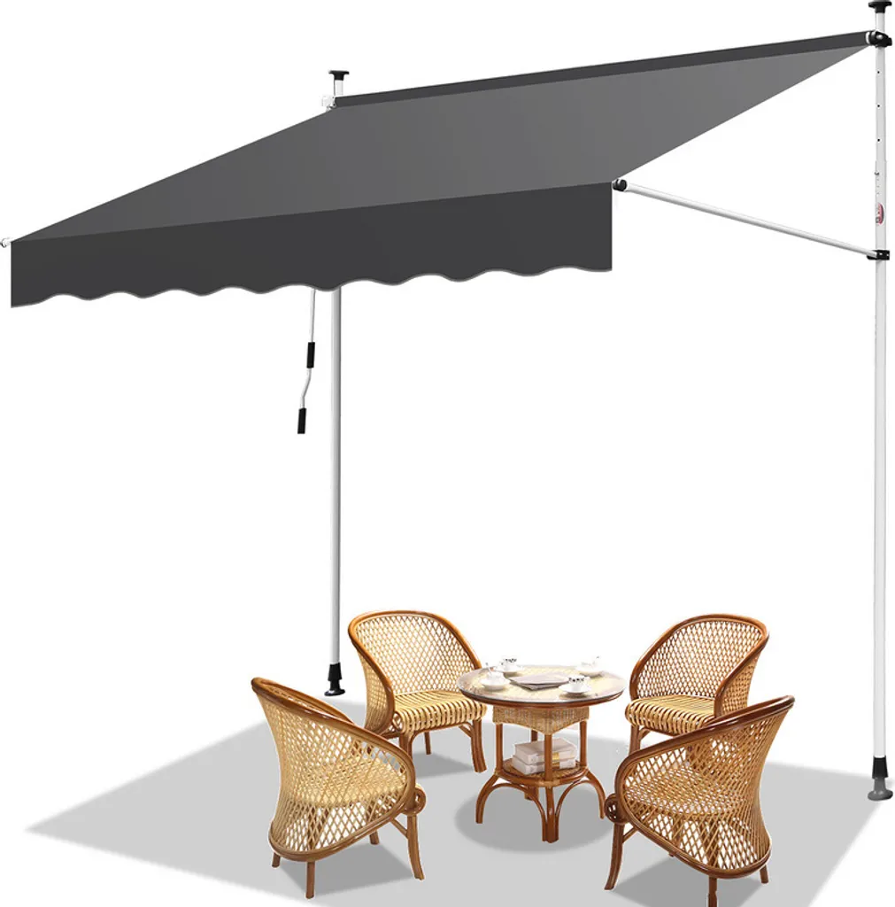 Tenda da sole Jayseuw 200x120 cm Tenda da sole per balcone regolabile in altezza con manovella Protezione solare senza forature per terrazze e balconi Grigio