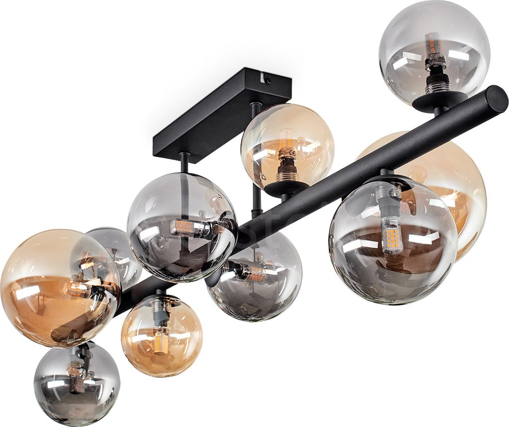 Isorella Deckenlampe aus Metall/Glas in Schwarz/Bernstein/Rauchfarben