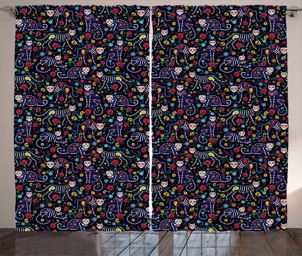 ABAKUHAUS Zuckerschädel Rustikaler Vorhang, Skeleton Katzen-Knochen, Wohnzimmer Universalband Gardinen mit Schlaufen und Haken, 280 x 245 cm, Mehr...