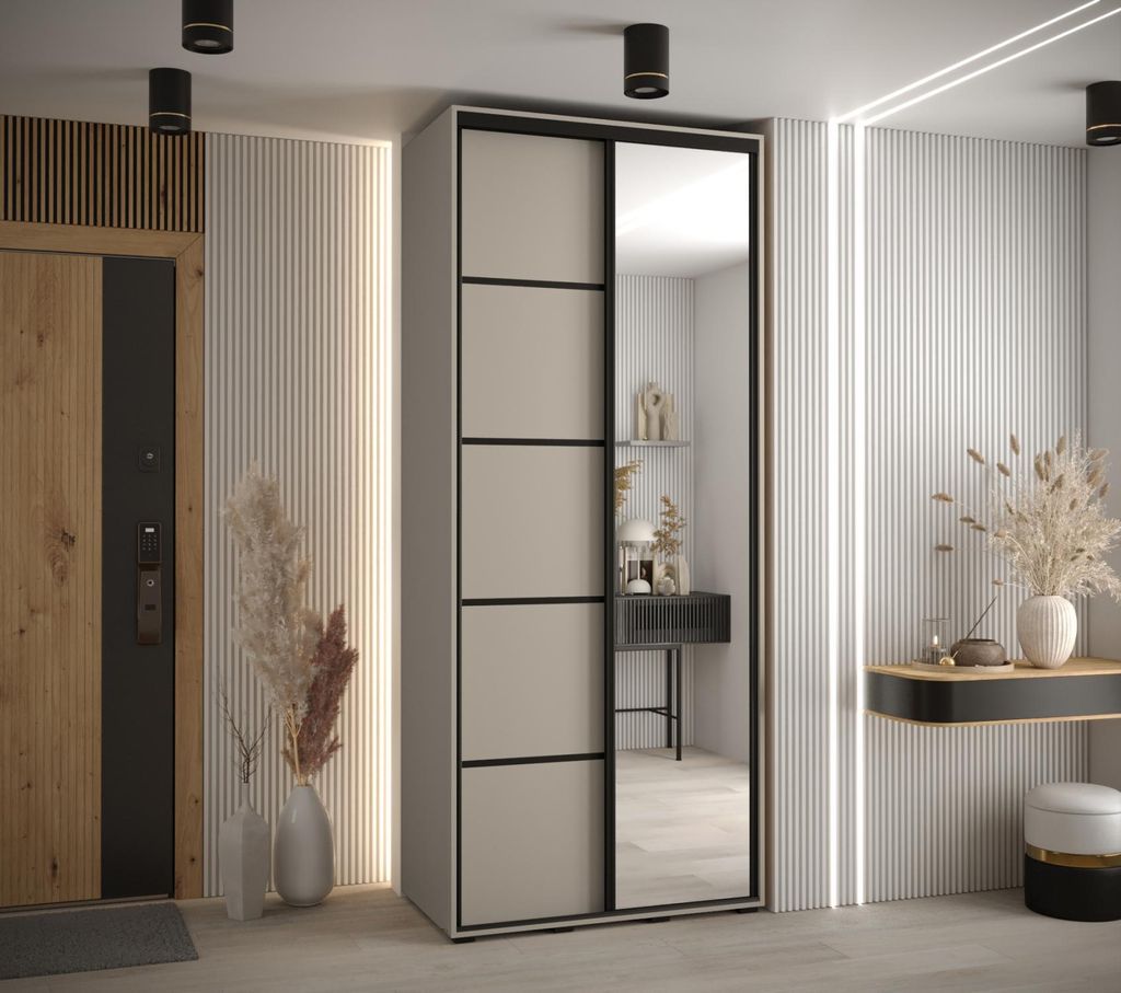 Kleiderschrank INDIRA 5 - 100/45 cm, Kaschmir / Schwarz