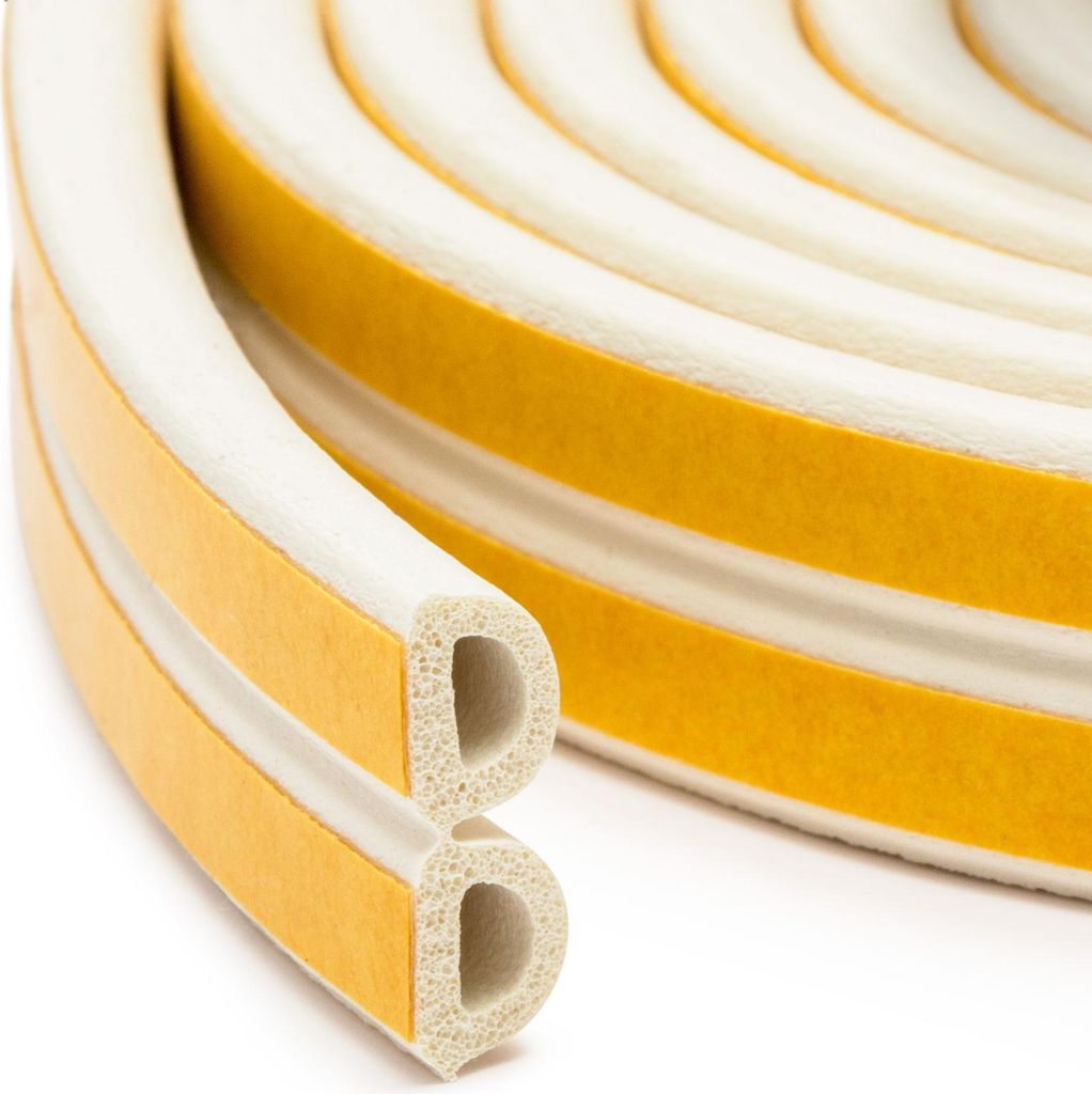 Selbstklebende Tür- und Fensterdichtungsleiste auf Rolle – D-Profil – Weiß – 6 Meter (2 × 3 m) – Für Spalten von 2–6 mm – EPDM-Kaut...