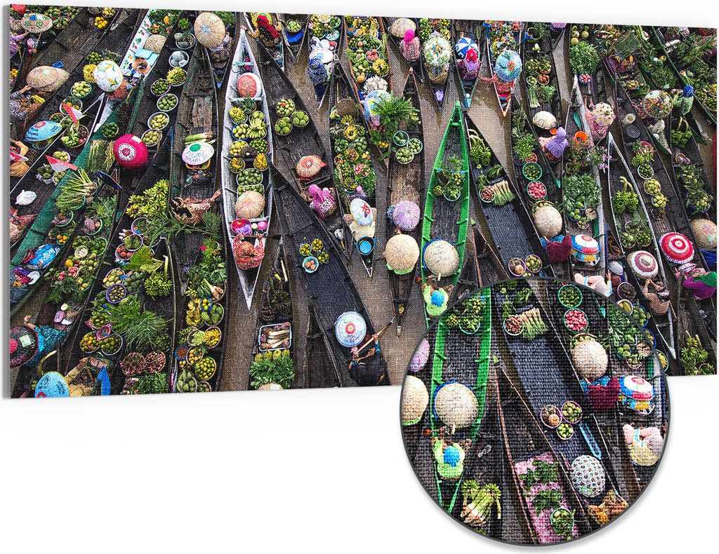DEQORI Hybrid Leinwand Bild 100x50 cm 'Marktleben auf Produktbild 