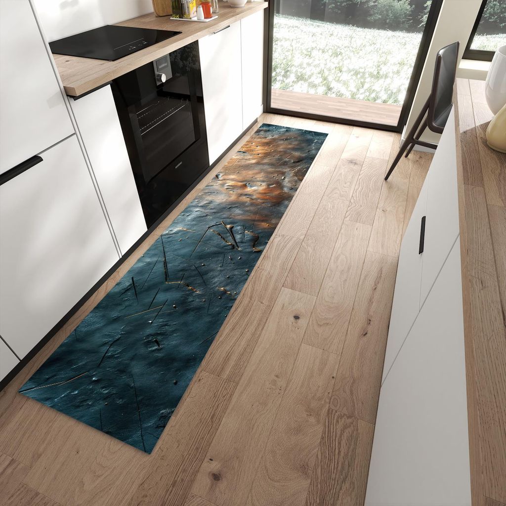 Küchenteppich 60x270cm rutschfest & abwischbar PVC Läufer - Metallische Oberfläche