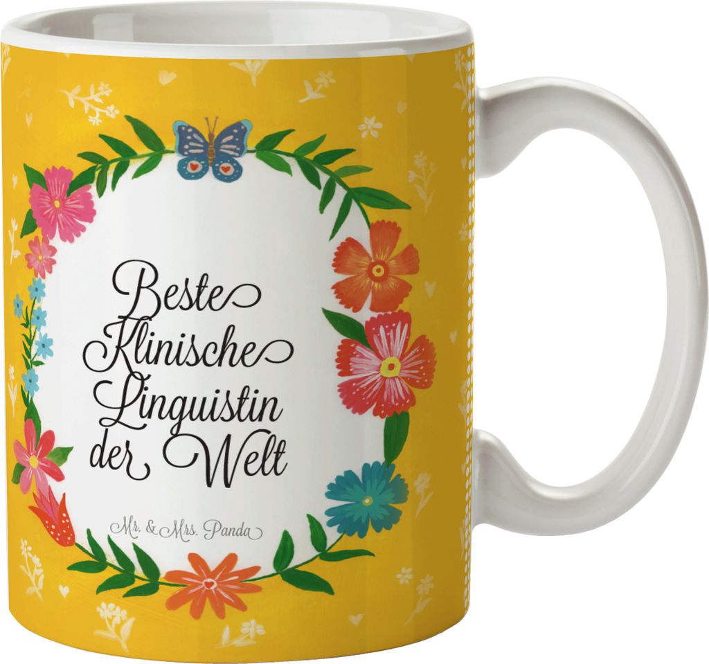 Mr. & Mrs. Panda Keramiktasse Klinische Linguistin - Geschenk, Studium, Tasse, Rente, Kaffeebecher, Kaffeetasse, Becher, Keramikbecher, Teetasse, S...