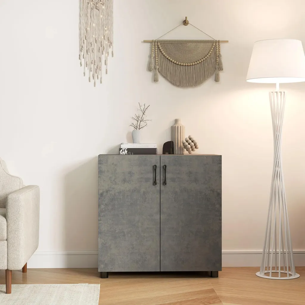 Buffet bas gris clair avec fermeture douce Soft-Close et tablette 80cm - 7
