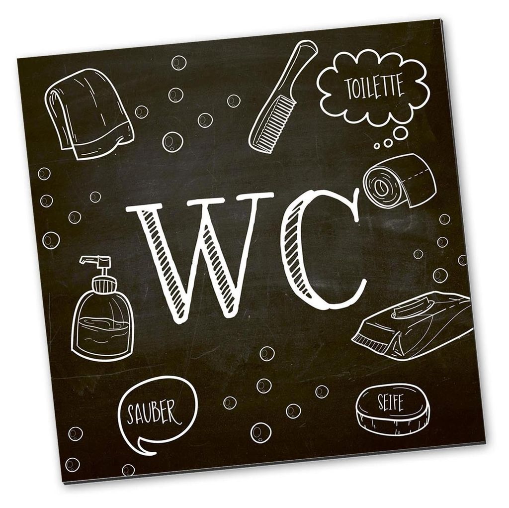 WC-Schild Toiletten-Schild schwarz weiß Tafelkreide-Look Türschild Badezimmer 14 x 14 cm inkl. Klebepunkte