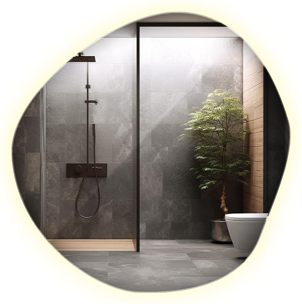 LED Wandspiegel unregelmäßig 57,5 x 58 cm – Bad Spiegel beleuchtet neutralweiß 4000K Design Wandmontage modern