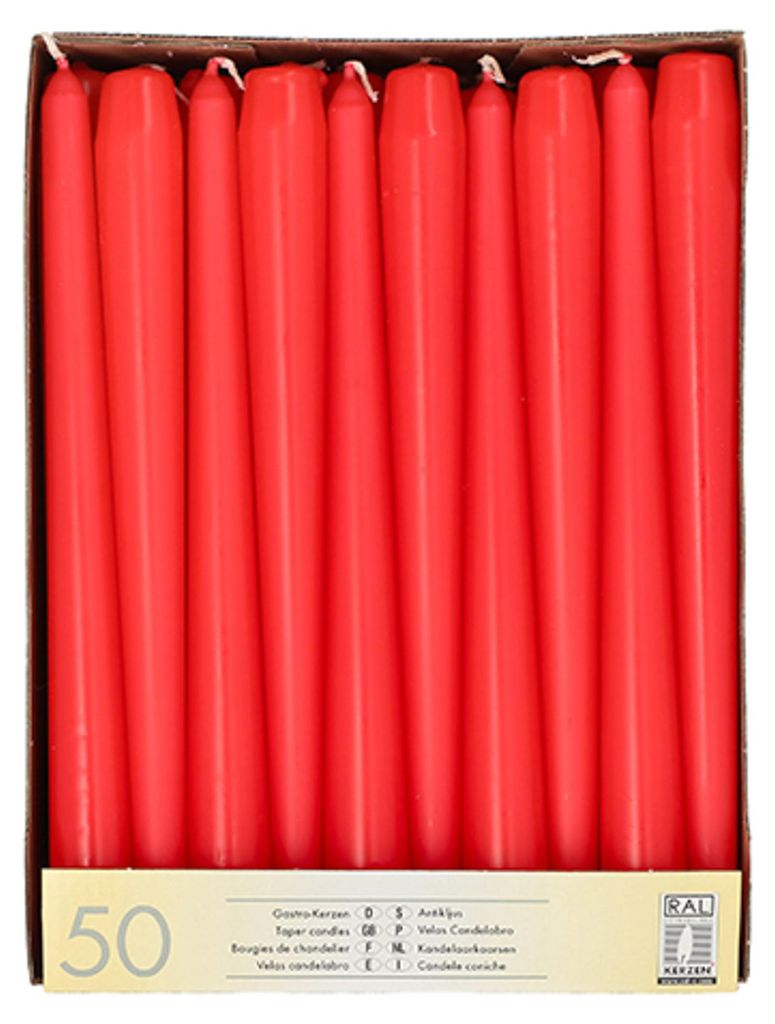 PAPStar 50 Leuchterkerzen Ø 2,2 cm 25 cm rot Produktbild 