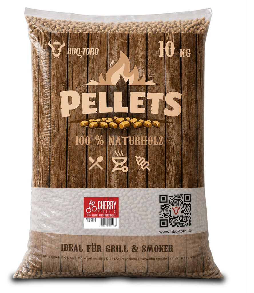 BBQ-Toro Cherry Pellets aus 100% Kirschbaumholz 10 kg, Kirschpellets für Grill, Smoker, Grillpellets
